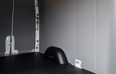 Van interior with black floor showcasing Legend Fleet Duratherm ceiling liner kit