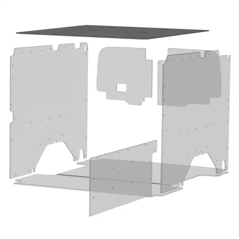 Exploded view of van interior paneling with Legend Fleet Duratherm ceiling liner