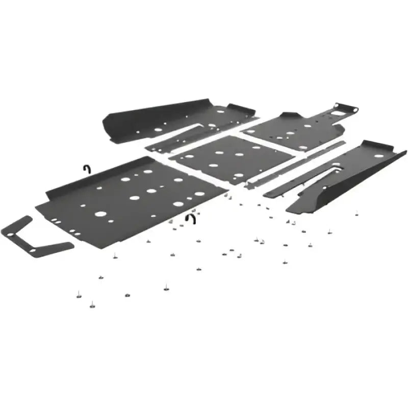 Black metal Seizmik skid plate kit with tree kickers for vehicle protection