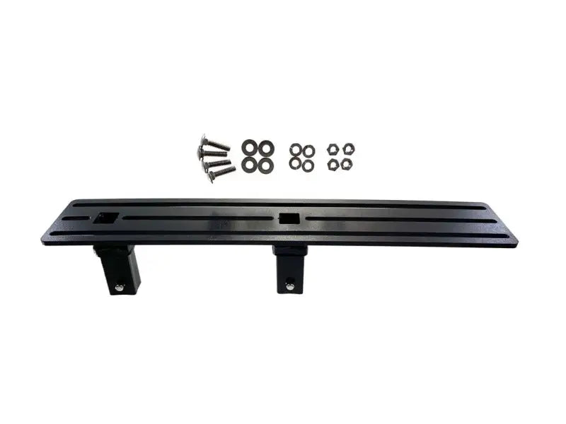 Black metal running board with hardware for Exposed Rack Click-In Dbl Brkt system