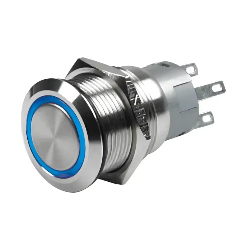 Illuminated metal BEP push button switch for control panel applications, 12V blue light