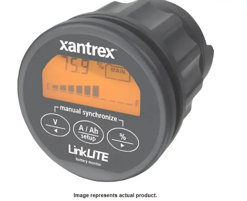 Xantrex LLC LinkLite Battery Monitor 84-2030-00 displaying battery status on digital screen, compact and user-friendly design for precise monitoring and optimal battery performance.