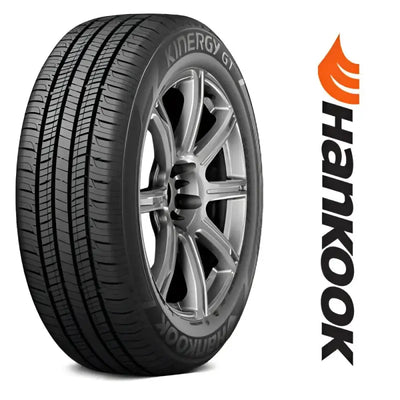 Black Hankook KINERGY GT tire with silver rim for Demco hitch reliable towing RV parts