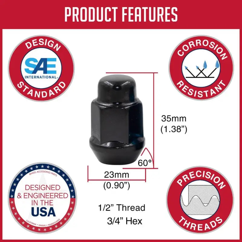 871142BLK Revolution Lug-Blg 3/4-1/2(2Pc) Blk