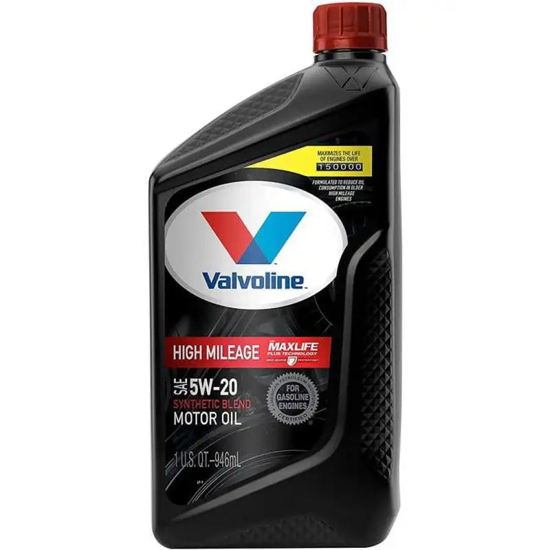Valvoline High Mileage Synthetic Blend Motor Oil 5W-20, 1 Qt, designed for high mileage vehicles, provides superior protection against wear, heat, and deposits.