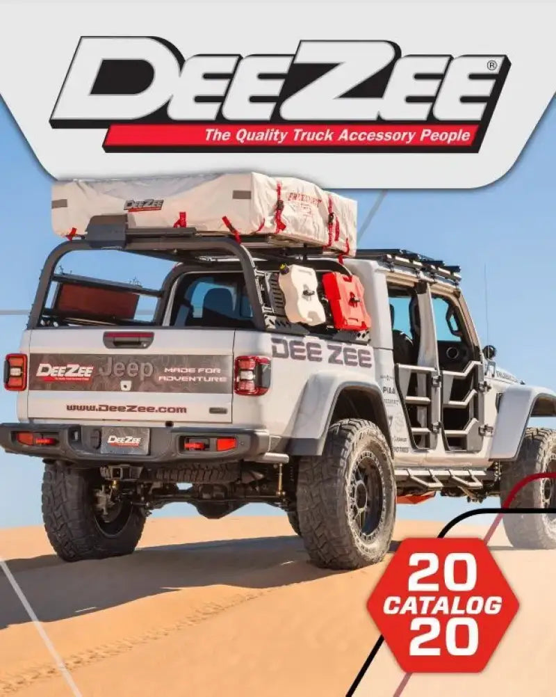 Dee Zee 2020 Catalog and Application Guide showcasing off-road truck fitted with Dee Zee accessories in desert.