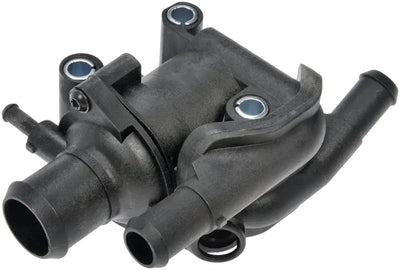 Black plastic Dorman T Housing for proper engine temperature and cooling system