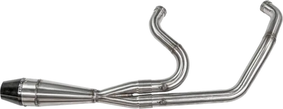 Silver brushed stainless steel shorty exhaust system with conical muffler for Softail