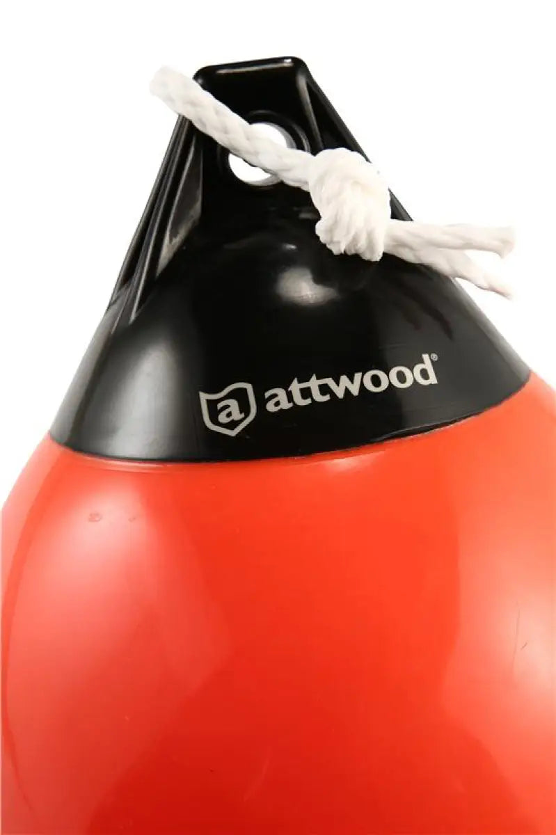 Red and black boat fender with rope for marine anchor buoy protection