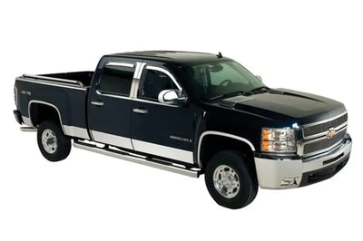 Black Chevrolet Silverado LD Crew Cab truck with chrome accents