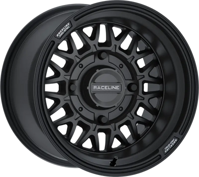 Black Raceline Pro-Spec wheel shown on Raceline Omega 15x10 wheel for off-road rides