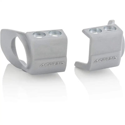Two gray Acerbis fork shoe protectors for Honda CRF and Kawasaki KX bikes