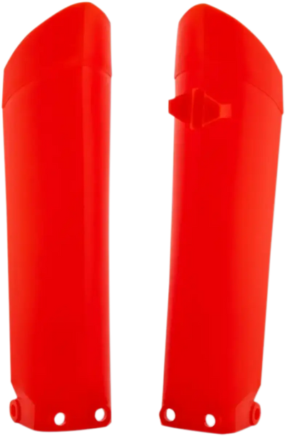 Red plastic lower fork cover guards for KTM SX85 bike, part of Acerbis set