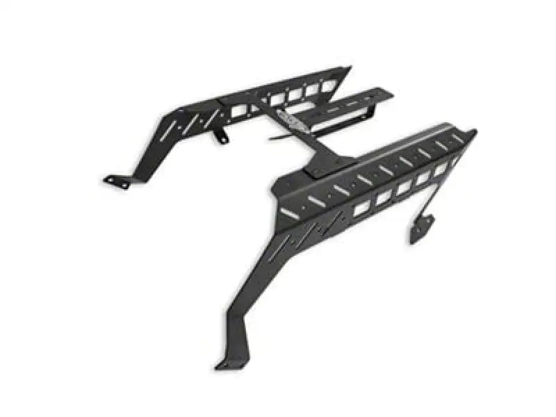 Black metal vehicle rack on Ford Raptor center console with Molle panels for added storage