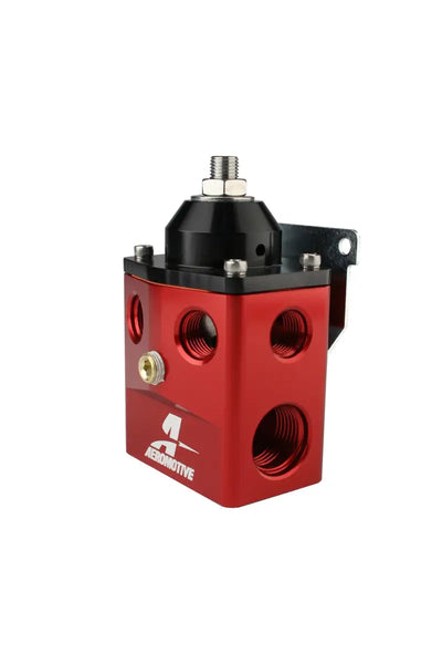 Red Aeromotive A4 Carbureted Regulator with male flare fittings in action