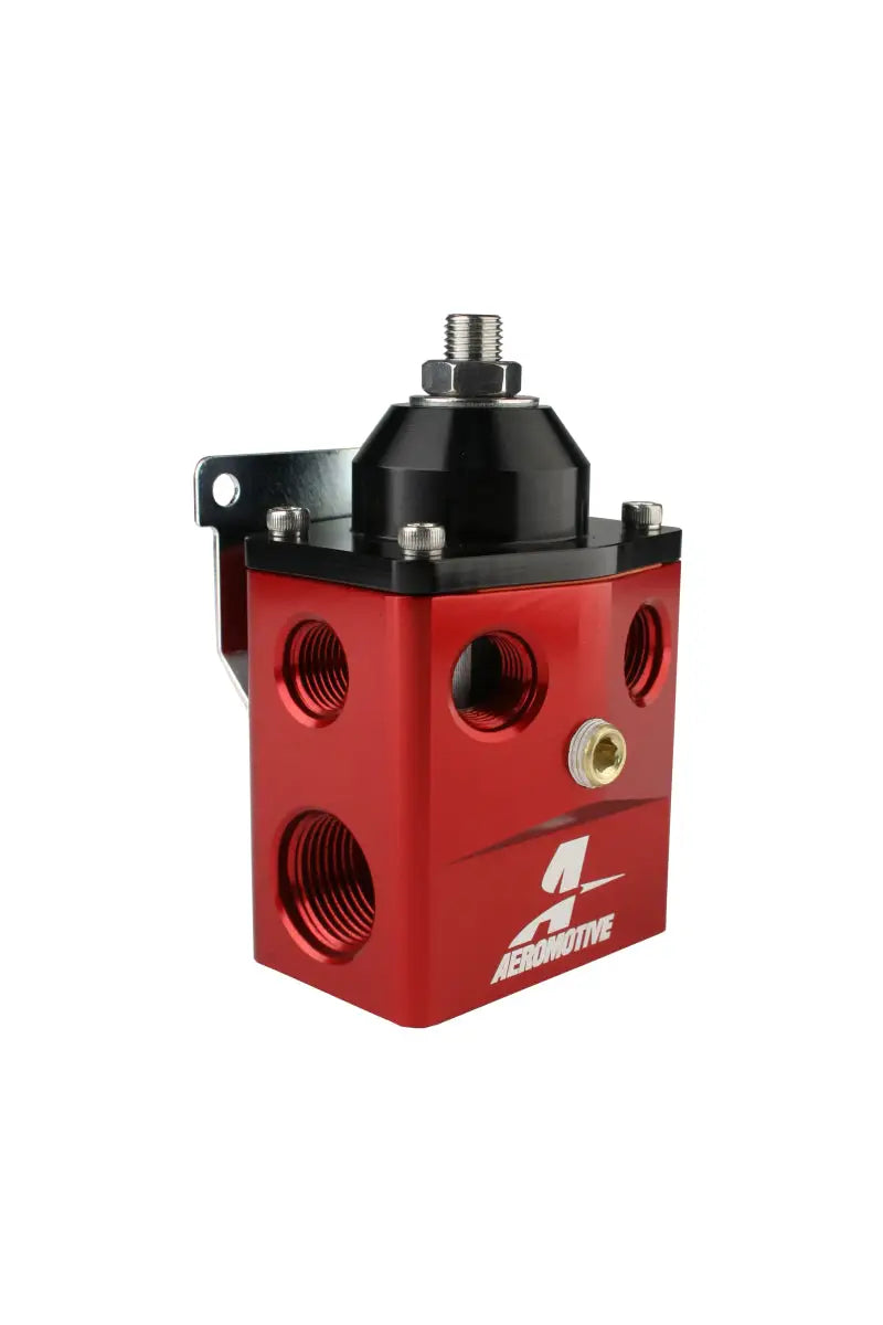 Red and black Aeromotive A4 Carbureted Regulator with male flare fittings