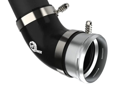 Black rubber hose with metal clamps on aFe BladeRunner Cold Charge Pipe for Ford F-150