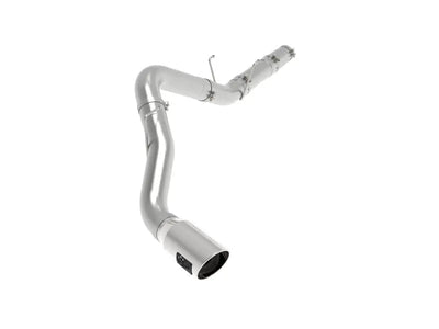 Shiny metal exhaust pipe from aFe Atlas 5in DPF-Back Alum Steel Exhaust System for Ram Diesel