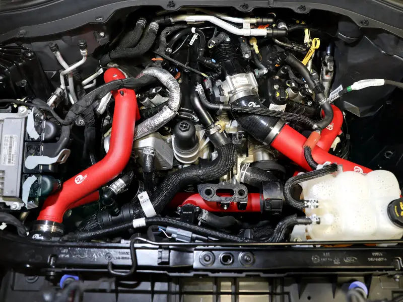 aFe Bladerunner 2-1/4 IN Aluminum Hot Charge Pipe Black 20-23 Ford Explorer/Explorer ST - Red - Forced Induction