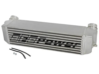 Silver intercooler with black lettering for afe bladerunner intercooler tube cold side