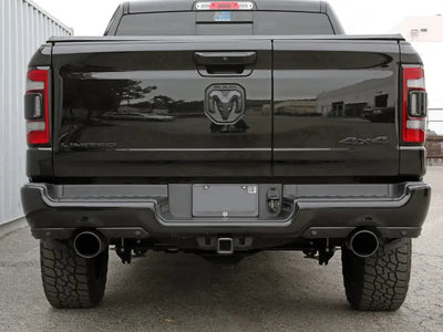 Black Ram truck rear with aFe Gemini XV 3in cat-back exhaust system
