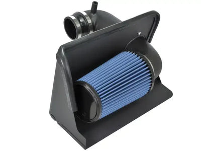 Blue air filter with black housing for aFe MagnumFORCE P5R Intakes on GM Diesel Trucks