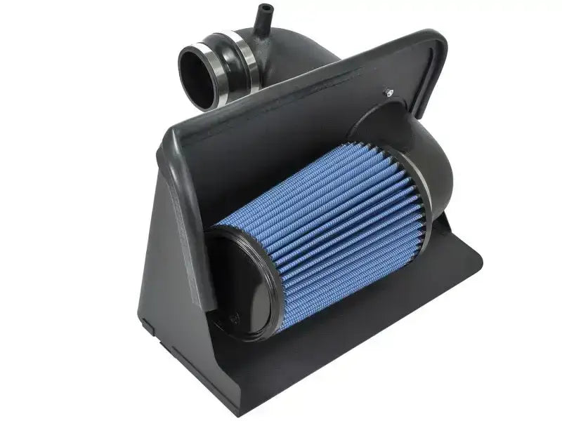 Blue air filter with black housing for aFe MagnumFORCE P5R Intakes on GM Diesel Trucks