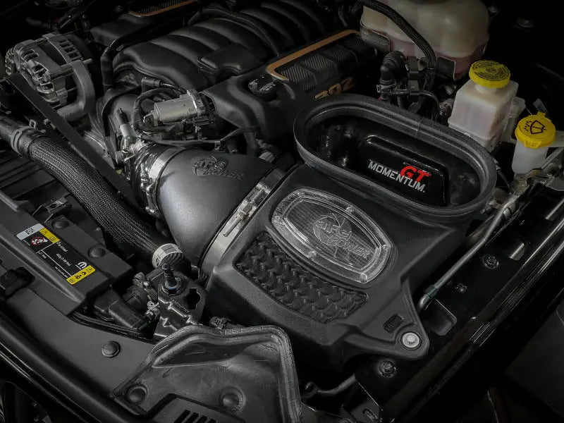 Black car engine component from aFe Momentum GT Pro Dry cold air intake system for Jeep Wrangler 392