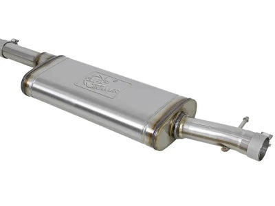 Silver muffler with connecting pipes for aFe Rebel Series Cat-Back Jeep Wrangler exhaust