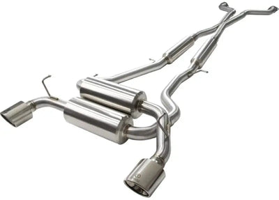 aFe Takeda 2-1/2in 304SS Cat-Back Exhaust for Infiniti G37 08-13/Q60 14-15 V6-3.7 with Polished Tips, dual transverse design, high-quality stainless steel, mandrel bent, TIG welded.