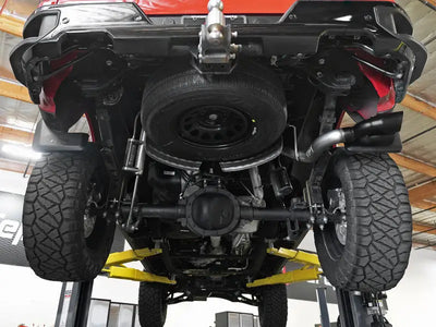 Truck undercarriage with afe vulcan series 3in exhaust cat-back on 2019 Silverado