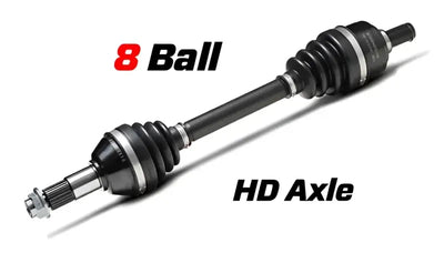 Heavy-duty axle with rubber boots.