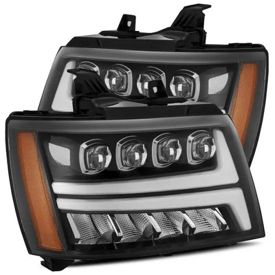 Black LED projector headlights with amber side markers for Toyota Tundra and Sequoia