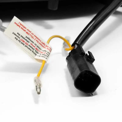 Jet black AlphaRex LED tail lights for 2016-2018 Chevrolet Camaro with black connector, yellow wire, white label