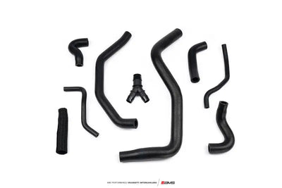 Assorted black rubber hoses and Y-connector for AMS Performance Nissan Z VR30 intercoolers