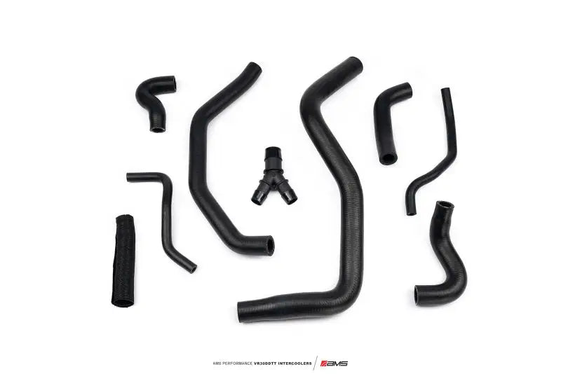Assorted black rubber hoses and Y-connector for AMS Performance Nissan Z VR30 intercoolers