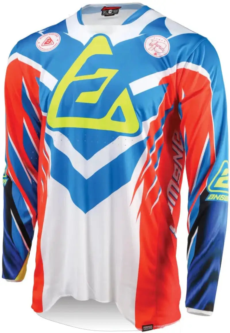 Long-sleeved Elite Xotic Jersey Answer 25 Elite Xotic Moto Jersey Red White Blue XS