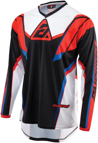 Long-sleeved Syncron Envenom Jersey kids motocross jersey in red, white, and blue