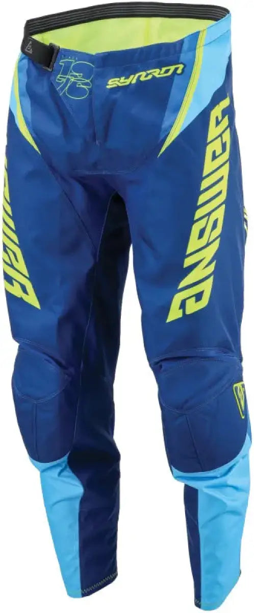 Men’s blue and neon yellow Syncron Envenom Pants for motocross riding