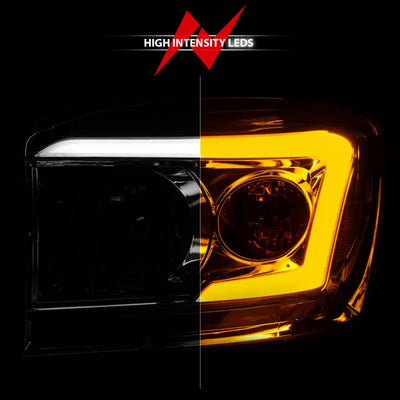 Automotive headlight with switchback light bars for Dodge Ram in chrome housing