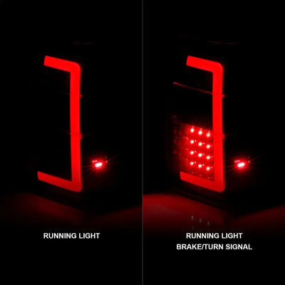 Red LED tail lights with light bar for Ford Expedition in black housing smoke lens