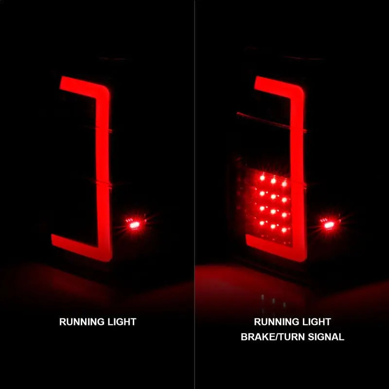 Red LED tail lights with light bar for Ford Expedition in black housing smoke lens