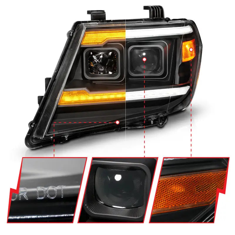 ANZO 09-20 Nissan Frontier Black Projector Plank Style DRL w/ Switchback & Sequential LED DRL - 111597