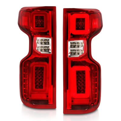 Red LED tail lights for Chevy Silverado Work Truck with chrome housing