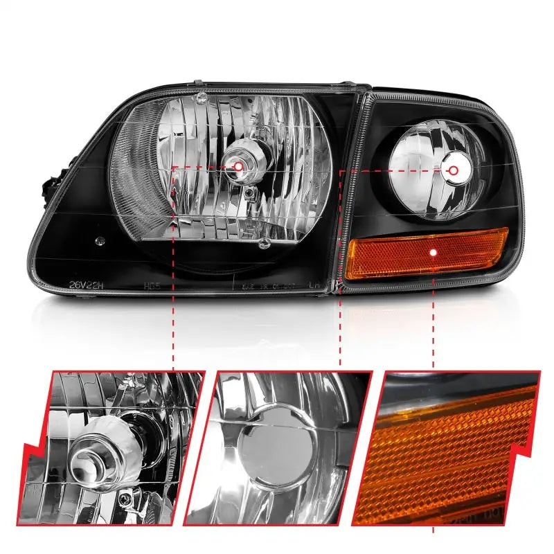 ANZO 1997-2003 Ford F150 Crystal Headlight Black w/ Parking Light - Truck & Automotive