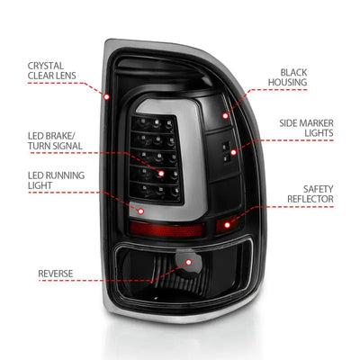 Black LED taillight assembly for Dodge Dakota with multiple lighting functions