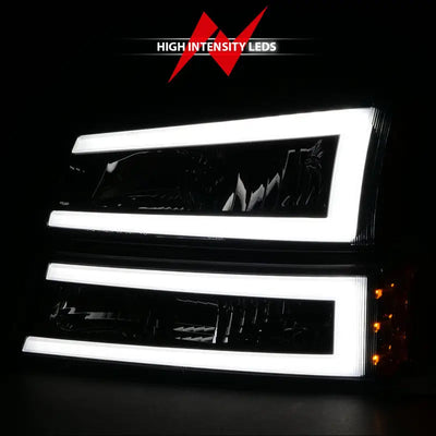 ANZO 2003-2006 Chevrolet Silverado 1500 Crystal Headlights w/ Light Bar Black Housing - Truck & Automotive