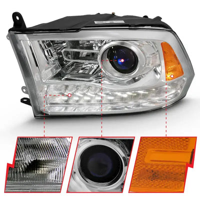 ANZO 2009-2018 Dodge Ram 1500 Projector Plank Style Switchback H.L Halo Chrome Amber (OE Style) - Truck & Automotive