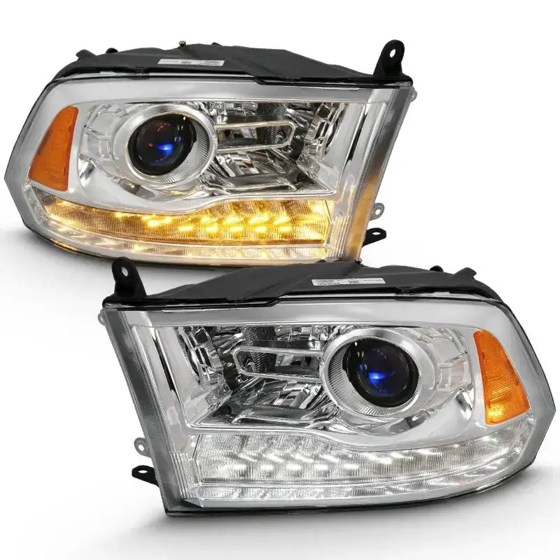 ANZO 2009-2018 Dodge Ram 1500 Projector Plank Style Switchback H.L Halo Chrome Amber (OE Style) - Truck & Automotive