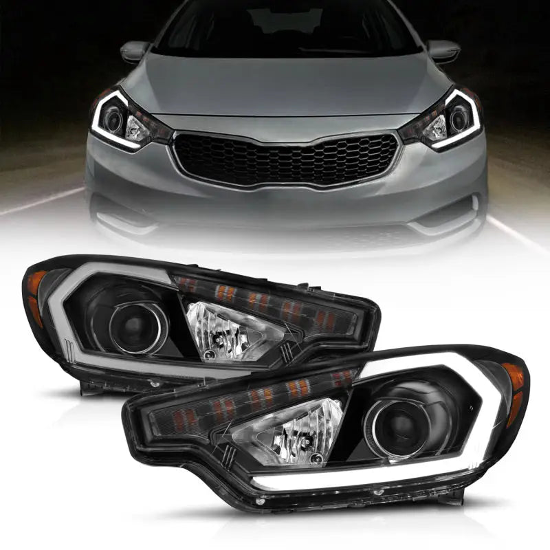 2015 Kia Forte projector headlights with LED DRL light bar smoked lens